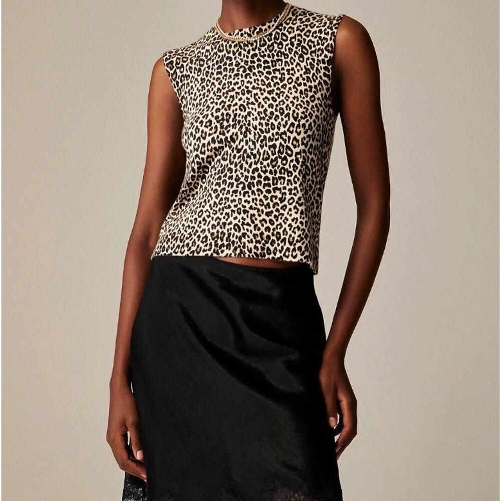 J.Crew Sweater Cashmere Bld SIZE LARGE Wms Leopard Featherweight Fitted Panthera